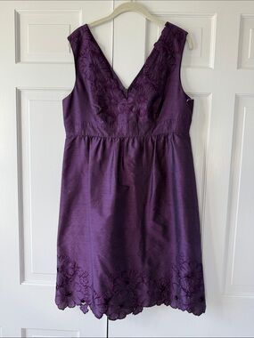 ADRIANNA PAPELL SLEEVELESS PURPLE SILK V-NECK FIT FLARE TANK DRESS SZ 12 RETRO